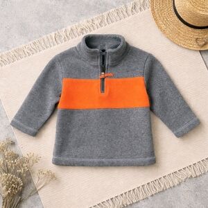 Children's Place Baby Boys' 9-12M Gray Orange Colorblock Fleece 1/4-Zip Pullover
